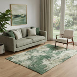 5' X 8' Fern Green And Beige Abstract Washable Area Rug With UV Protection