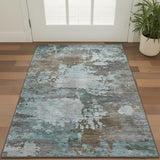3' X 5' Brown And Blue Abstract Washable Area Rug With UV Protection