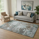 5' X 8' Brown And Blue Abstract Washable Area Rug With UV Protection