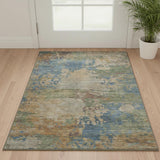 3' X 5' Denim Blue And Beige Abstract Washable Area Rug With UV Protection