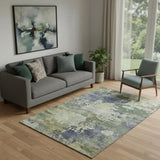 5' X 8' Purple And Beige Abstract Washable Area Rug With UV Protection