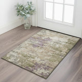 3' X 5' Beige And Purple Abstract Washable Area Rug With UV Protection