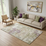 5' X 8' Beige And Purple Abstract Washable Area Rug With UV Protection