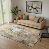 5' X 8' Brown And Beige Abstract Washable Area Rug With UV Protection