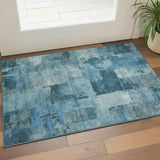 3' X 5' Blue And Denim Blue Abstract Washable Area Rug With UV Protection