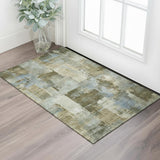 3' X 5' Green And Gray Abstract Washable Area Rug With UV Protection