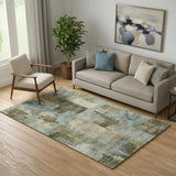 5' X 8' Green And Gray Abstract Washable Area Rug With UV Protection