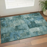 3' X 5' Teal And Aqua Abstract Washable Area Rug With UV Protection