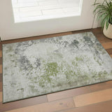 3' X 5' Linen And Gray Abstract Washable Area Rug With UV Protection