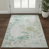 3' X 5' Light Taupe And Teal Abstract Washable Area Rug With UV Protection