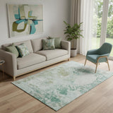 5' X 8' Light Taupe And Teal Abstract Washable Area Rug With UV Protection