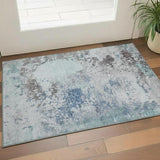 3' X 5' Turquoise And Gray Abstract Washable Area Rug With UV Protection