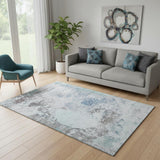 5' X 8' Turquoise And Gray Abstract Washable Area Rug With UV Protection