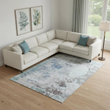 8' X 10' Turquoise And Gray Abstract Washable Area Rug With UV Protection
