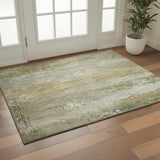 3' X 5' Beige And Copper Abstract Washable Area Rug With UV Protection