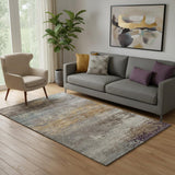 5' X 8' Brown And Gray Abstract Washable Area Rug With UV Protection