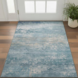 3' X 5' Sky Blue And Gray Abstract Washable Area Rug With UV Protection