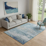 5' X 8' Sky Blue And Gray Abstract Washable Area Rug With UV Protection