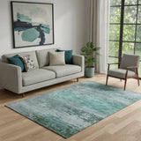 5' X 8' Teal And Gray Abstract Washable Area Rug With UV Protection