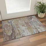 3' X 5' Taupe And Gold Abstract Washable Area Rug With UV Protection