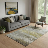 5' X 8' Taupe And Gold Abstract Washable Area Rug With UV Protection