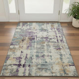 3' X 5' Linen And Purple Abstract Washable Area Rug With UV Protection