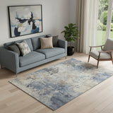 5' X 8' Denim Blue And Beige Abstract Washable Area Rug With UV Protection