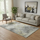 5' X 8' Pewter And Charcoal Abstract Washable Area Rug With UV Protection