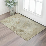 3' X 5' Tan And Beige Abstract Washable Area Rug With UV Protection