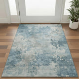3' X 5' Teal And Taupe Abstract Washable Area Rug With UV Protection