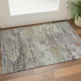 3' X 5' Sage And Gray Abstract Washable Area Rug With UV Protection