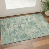 3' X 5' Teal And Linen Abstract Washable Area Rug With UV Protection