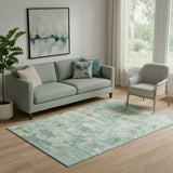 5' X 8' Teal And Linen Abstract Washable Area Rug With UV Protection