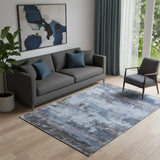 5' X 8' Blue And Charcoal Abstract Washable Area Rug With UV Protection
