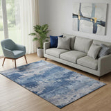 5' X 8' Navy Blue And Denim Blue Abstract Washable Area Rug With UV Protection