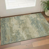 3' X 5' Pale Aqua And Beige Abstract Washable Area Rug With UV Protection