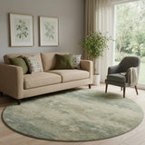 8' Pale Aqua And Beige Abstract Washable Round Rug With UV Protection