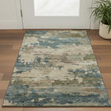 3' X 5' Teal And Beige Abstract Washable Area Rug With UV Protection