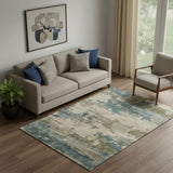 5' X 8' Teal And Beige Abstract Washable Area Rug With UV Protection