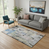 5' X 8' Blue And Black Abstract Washable Area Rug With UV Protection