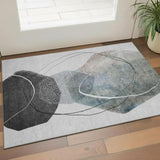 3' X 5' Ivory And Gray Abstract Washable Area Rug With UV Protection