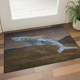 3' X 5' Brown And Blue Nautical Washable Area Rug With UV Protection