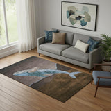 5' X 8' Brown And Blue Nautical Washable Area Rug With UV Protection