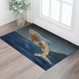 3' X 5' Blue And Brown Nautical Washable Area Rug With UV Protection