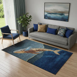 5' X 8' Blue And Brown Nautical Washable Area Rug With UV Protection
