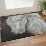 3' X 5' Ivory And Charcoal Animal Print Washable Area Rug With UV Protection