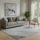 5' X 8' Denim Blue And Ivory Striped Washable Area Rug With UV Protection