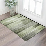 3' X 5' Green And Ivory Striped Washable Area Rug With UV Protection