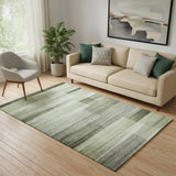 5' X 8' Green And Ivory Striped Washable Area Rug With UV Protection