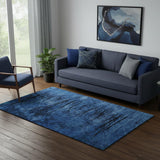5' X 8' Blue And Charcoal Floral Washable Area Rug With UV Protection